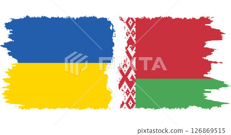Belarusian and Ukraine grunge flags connection vector Belarusian and Ukraine grunge flags connection vector 126869515