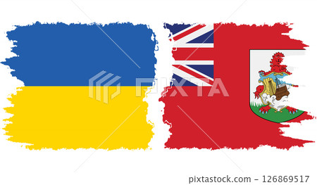 Bermuda and Ukraine grunge flags connection vector 126869517