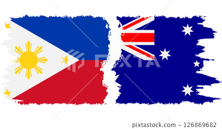 Australia and Philippines grunge flags connection vector 126869682