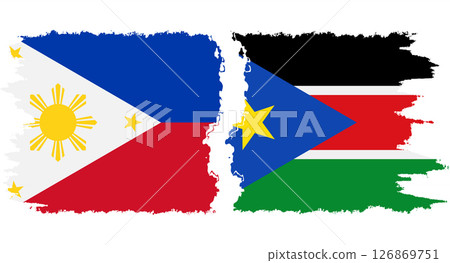 South Sudan and Philippines grunge flags connection vector South Sudan and Philippines grunge flags connection vector 126869751