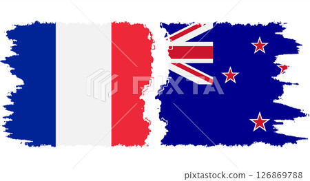 New Zealand and France grunge flags connection vector New Zealand and France grunge flags connection vector 126869788