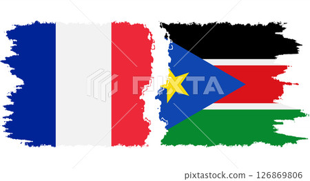 South Sudan and France grunge flags connection vector 126869806