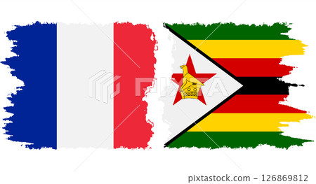 Zimbabwe and France grunge flags connection vector 126869812
