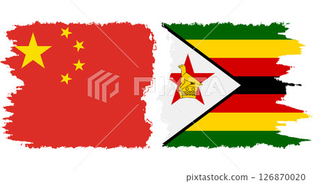 Zimbabwe and China grunge flags connection vector 126870020