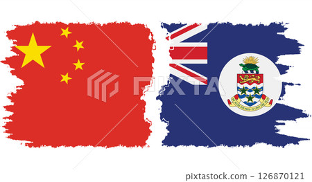 Cayman Islands and China grunge flags connection vector 126870121