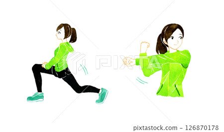 Woman stretching before and after exercise Hand-drawn watercolor illustration of a person 126870178