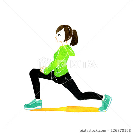 Woman stretching before and after exercise Hand-drawn watercolor illustration of a person Woman stretching before and after exercise Hand-drawn watercolor illustration of a person 126870198