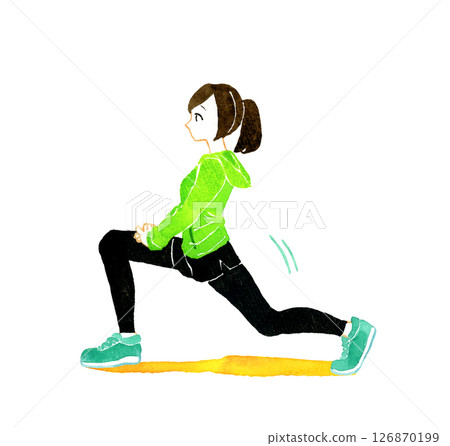 運動前後伸展運動的女人手繪水彩人物插圖 運動前後伸展運動的女人手繪水彩人物插圖 126870199