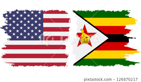 Zimbabwe and USA grunge flags connection vector 126870217