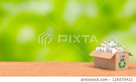 The Plastic bottle in Paper Box for eco or recycle concept 3d Rendering. The Plastic bottle in Paper Box for eco or recycle concept 3d Rendering. 126870422