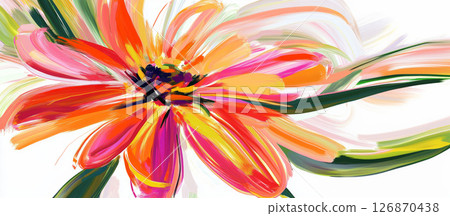 Colorful brushstrokes painting abstract flower, expressing natural beauty with vibrant energy, celebrating seasonal warmth and joyful emotion 126870438