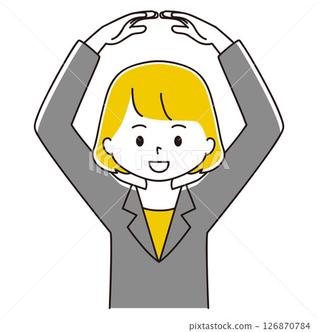 Businesswoman posing on her head, circle, OK 126870784