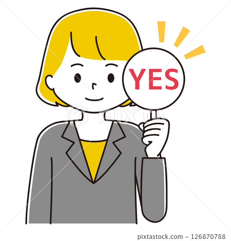 一位女商人拿著答案卡的插圖 是 好的 接受 一位女商人拿著答案卡的插圖 是 好的 接受 126870788