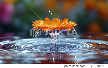Orange Flower Water Drop Impact Macro Photography 126870796