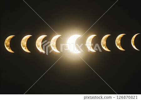 Golden Crescent Moons Transitioning to Solar Eclipse 126870821