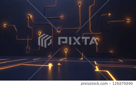 Abstract Glowing Circuit Board Design with Dark Background and O 126870890