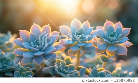 Stunning Pastel Succulents Glowing Under Soft Golden Light at Sunset 126870988