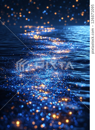 Mesmerizing Cosmic Landscape with Sparkling Water Reflections and Starry Night 126871095
