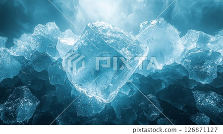 Abstract Peaceful Crystalline Ice Texture with Sharp Edges in a Cool Monochrome Scene 126871127