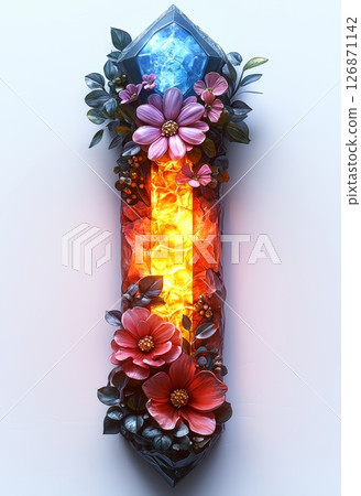 Colorful Crystal Staff Adorned with Flowers and Leaves for Fantasy Decor 126871142