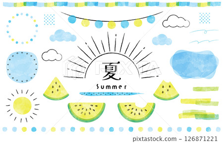夏季裝飾套裝。西瓜裝飾。水彩裝飾套組。 126871221