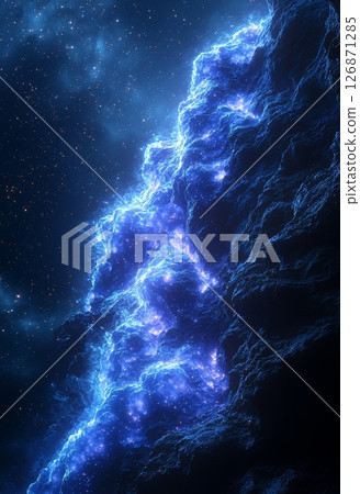 Ethereal Mystical Deep Space Scene with Shimmering Blue Lights and Stars 126871285