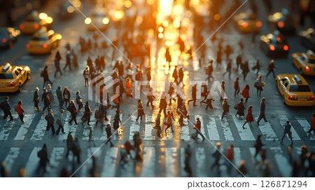 Vibrant Urban Crosswalk Scene with Diverse Pedestrians in a Bustling City Environment 126871294