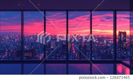 Serene Twilight Cityscape with Vibrant Reflections and Peaceful Atmosphere 126871465
