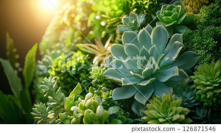 Urban Rooftop Garden Featuring Flourishing Succulents in Peaceful Atmosphere 126871546