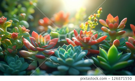 Vibrant Succulents Thriving in a Sunny Environment with Lush Greenery 126871550