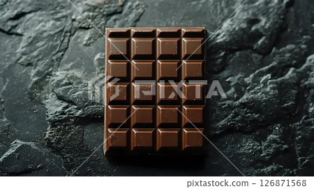 Dark Chocolate Bar on Textured Dark Surface 126871568
