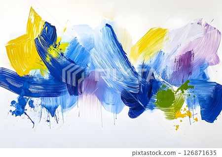Abstract Expressionist Painting in Blues, Yellows, and Purples 126871635