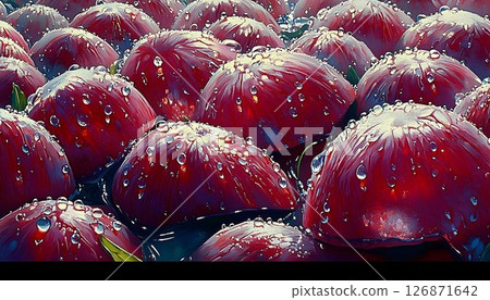 Crimson Cranberries Adorned with Sparkling Water Droplets, a Har 126871642