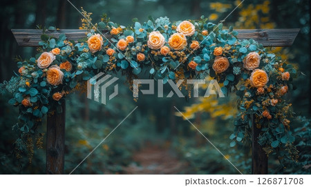 Elegant Floral Garland with Cascading Greens for Peaceful Outdoor Settings 126871708