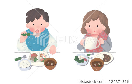 孩子們吃飯的溫馨插畫 126871816