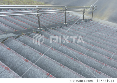 [Japan] Concrete stairs and handrails on the Edogawa riverbank in Katsushika Ward, Tokyo 126871943