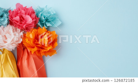 Colorful Paper Flowers on Light Blue Background Representing Creativity and Celebration in Customer Journey Concept Colorful Paper Flowers on Light Blue Background Representing Creativity and Celebration in Customer Journey Concept 126872185
