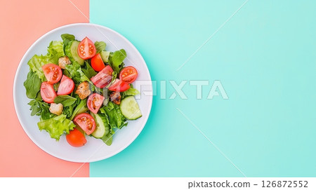 Fresh and Vibrant Salad on Colorful Background - Healthy Dinner Concept with Fresh Vegetables 126872552