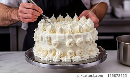 Expertly Decorated Cake with Detailed Rose and Dot Designs 126872833