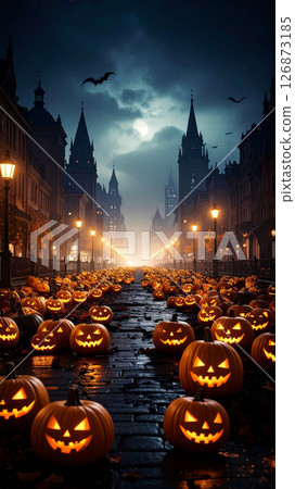 Halloween pumpkin AI generation background 126873185