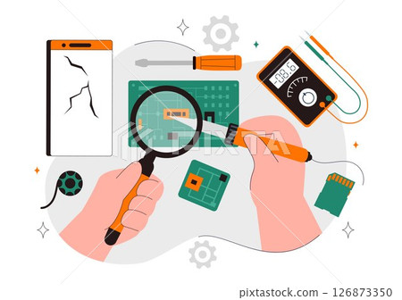 Mobile Repair Vector Illustration Featuring a Telephone or Smartphone Electronic Service with a Broken Screen and Device Malfunction in a Background 126873350