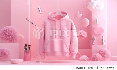 Pastel background 3D mockup of a hoodie featuring floating lip balm elements with dreamy highlights and soft magical particles Beauty-Inspired Fashion Concepts Home and Lifestyle Visual Aesthetics Pastel background 3D mockup of a hoodie featuring floating lip balm elements with dreamy highlights and soft magical particles Beauty-Inspired Fashion Concepts Home and Lifestyle Visual Aesthetics 126873666