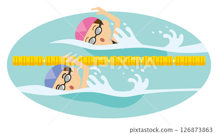 Image illustration of a man and woman swimming in a pool Image illustration of a man and woman swimming in a pool 126873863