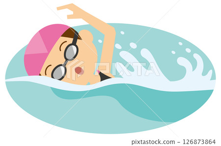 Illustration of a woman swimming in a pool Illustration of a woman swimming in a pool 126873864
