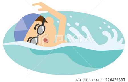 Illustration of a man swimming in a pool Illustration of a man swimming in a pool 126873865