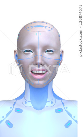 Female cyborg face close-up Female cyborg face close-up 126874573