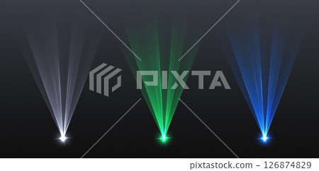 Colorful laser beams, stage decoration, party led effect, neon club spotlights. Podium design element. Colorful laser beams, stage decoration, party led effect, neon club spotlights. Podium design element. 126874829