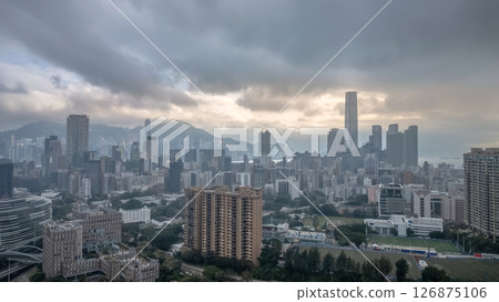 June 1 2025 Sunrise with High-Rises and Distant Mountain Scenery June 1 2025 Sunrise with High-Rises and Distant Mountain Scenery 126875106