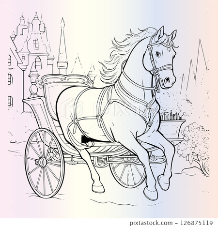 Unicorn Driving A Carriage Coloring Pages for Kids 126875119