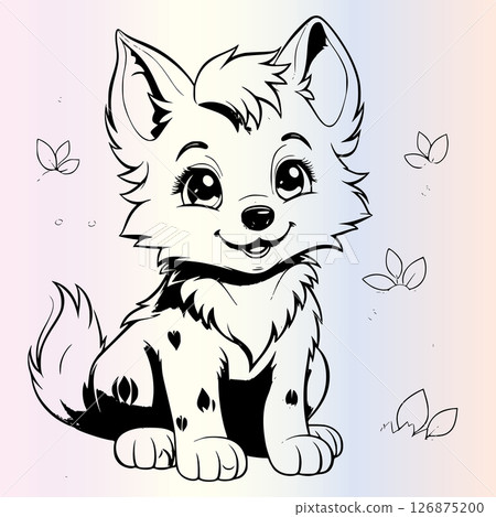 wolf kawaii style cartoon coloring page for kids 126875200